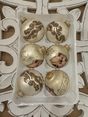 Set Of 6, Vintage Gold And Beige Angel Christmas Ornaments   Krebs